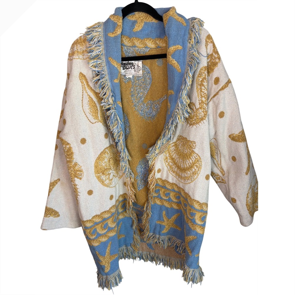 Bronco Billys Vintage Tapestry Jacket Seahorse Shell Fringe Cotton One Size USA